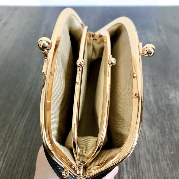 ＼大人気／イタリアンシュリンクレザーの親子がま口財布(くし形)＆おまけのミニサイズがま口【選べる12カラー】 9枚目の画像