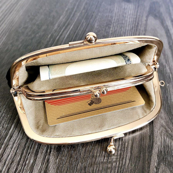 ＼大人気／イタリアンシュリンクレザーの親子がま口財布(くし形)＆おまけのミニサイズがま口【選べる12カラー】 10枚目の画像