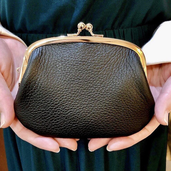 ＼大人気／イタリアンシュリンクレザーの親子がま口財布(くし形)＆おまけのミニサイズがま口【選べる12カラー】 3枚目の画像