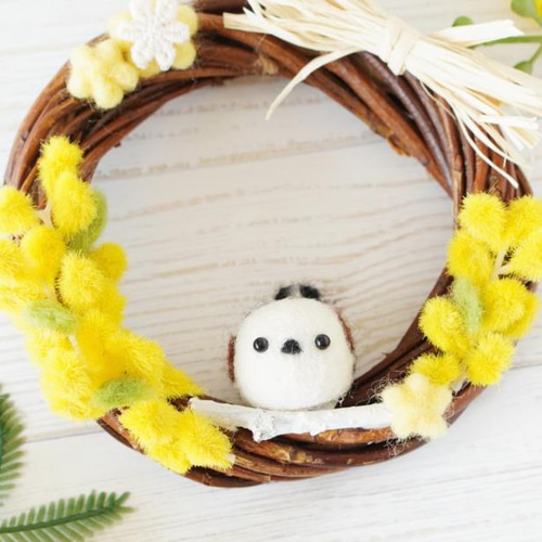 春を呼ぶちょこんとシマエナガ✾ミモザのプチリース✾10センチリース