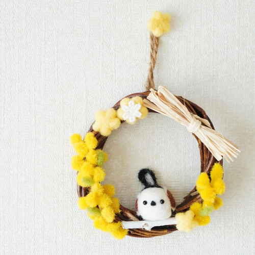 春を呼ぶちょこんとシマエナガ✾ミモザのプチリース✾10センチリース