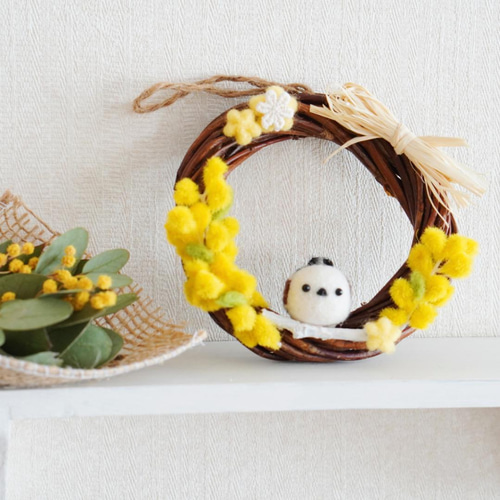 春を呼ぶちょこんとシマエナガ✾ミモザのプチリース✾10センチリース