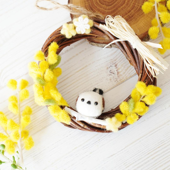 春を呼ぶちょこんとシマエナガ✾ミモザのプチリース✾10センチリース