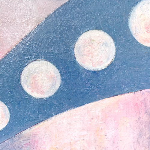 原画 油絵 道行く月 月のアート 抽象画 F0号 ピンク×ブルー