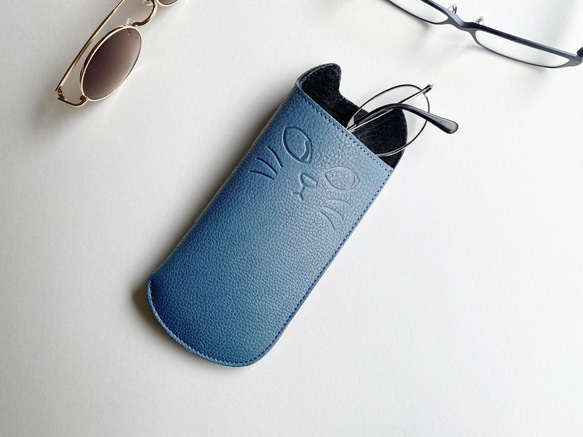 ねこさんメガネケース　差し込みケース　本革 7枚目の画像