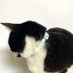 手縫いの猫用首輪●214ミモザ／グリーン 5枚目の画像