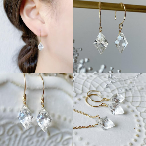 白水晶のダイヤコンケーブカットピアス/イヤリング -Lucrezia- ピアス