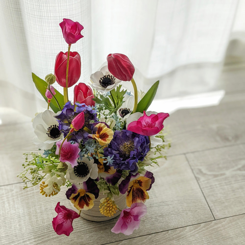 春花Mixアレンジメント〜チューリップ×アネモネ×スカビオサ×ポピー