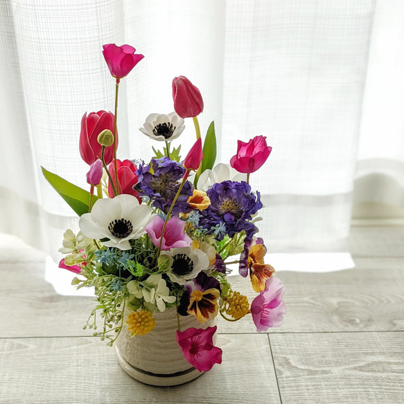 春花Mixアレンジメント〜チューリップ×アネモネ×スカビオサ×ポピー