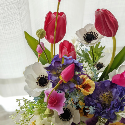 春花Mixアレンジメント〜チューリップ×アネモネ×スカビオサ×ポピー