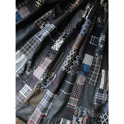 S様ご予約品 絵画なパッチワーク 美しい黒のギャザースカート チェック 水玉 花 ストライプ 送料無料 5枚目の画像