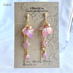 色が変わる桜花ピアス/イヤリング ٭❀* 揺れるオーロラの花びら・華やかで大人可愛い 軽い ロング パール 夜桜 花 7枚目の画像