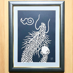 送料無料☆吉祥鶴亀☆アイヌ風 手刺繍（色紙額）健康・長寿