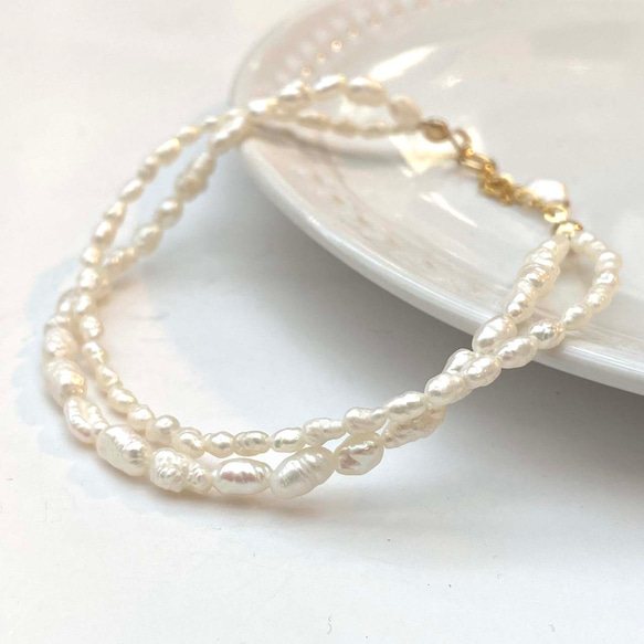 14kgf ネックレスෆ˚*2連ブレスレット◝✩ 14k gold filled】淡水真珠大小