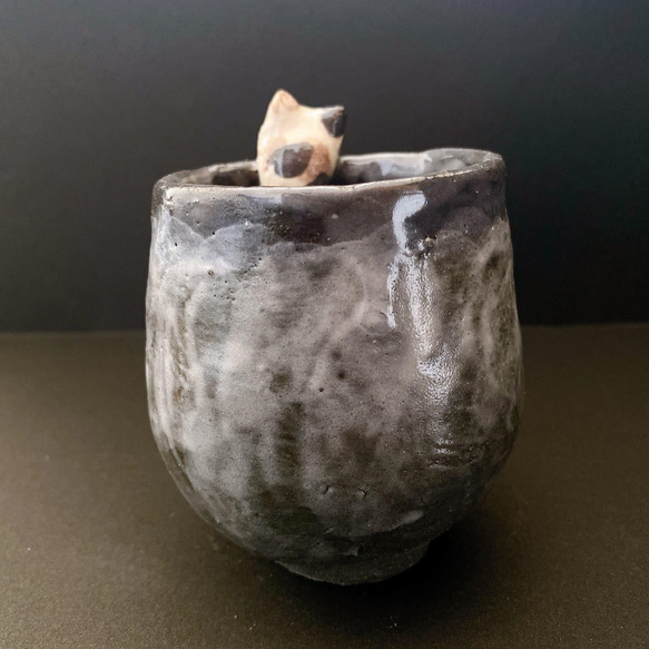 [貓陶器作為禮物] 爬起來纏在手柄上的新光壺 妖怪陶器 第6張的照片