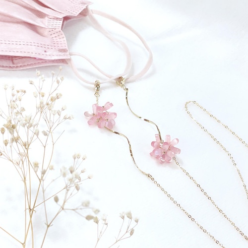 ♪❤️ 雫花パールマスクチェーンメガネチェーンハンドメイド