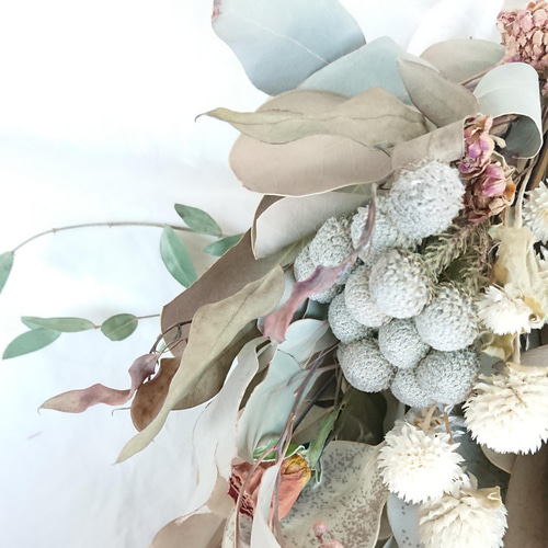 プロテアとユーカリのホワイトアンティークスワッグ ドライフラワー