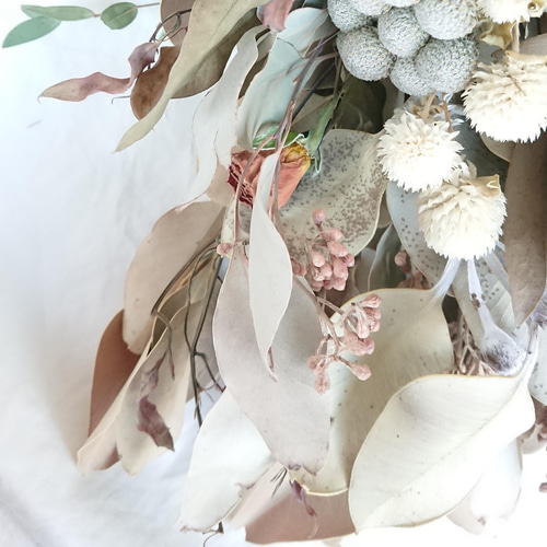 プロテアとユーカリのホワイトアンティークスワッグ ドライ