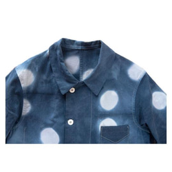 絞り染めブルー水玉ライトコットン、ダブルブレストフレンチワークジャケット MZ original 5枚目の画像