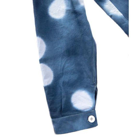 絞り染めブルー水玉ライトコットン、ダブルブレストフレンチワークジャケット MZ original 7枚目の画像