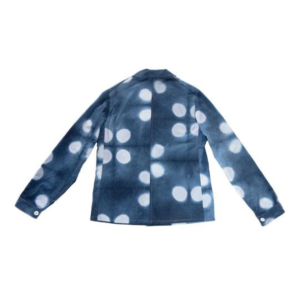 絞り染めブルー水玉ライトコットン、ダブルブレストフレンチワークジャケット MZ original 4枚目の画像