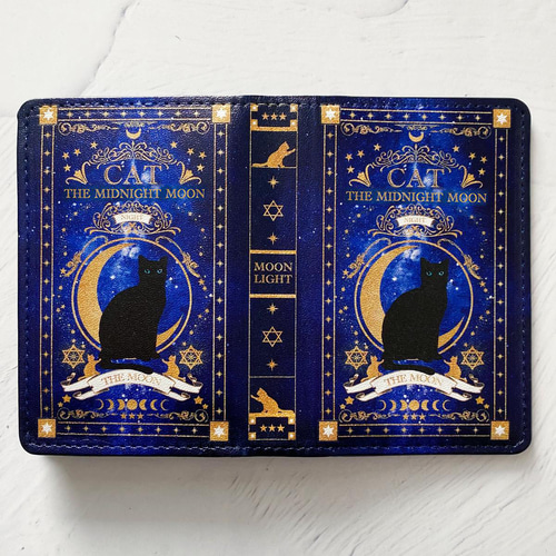小さな本のような名刺入れ 猫の魔導書 〜THE MOONLIGHT CAT〜 / ねこ