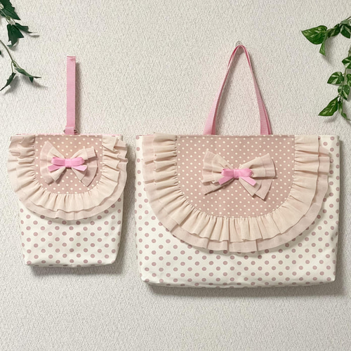 7 ハンドメイド水玉レッスンバッグ フリルバッグ入園入学準備