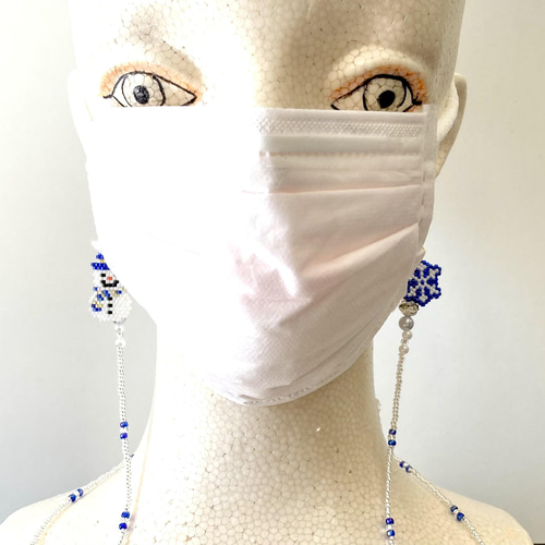 ♪❤️ スノーフレーク　雪　結晶　パール　メガネチェーン　マスクチェーン スノーマンのキラキラマスクチェーン／2wayメガネチェーン
