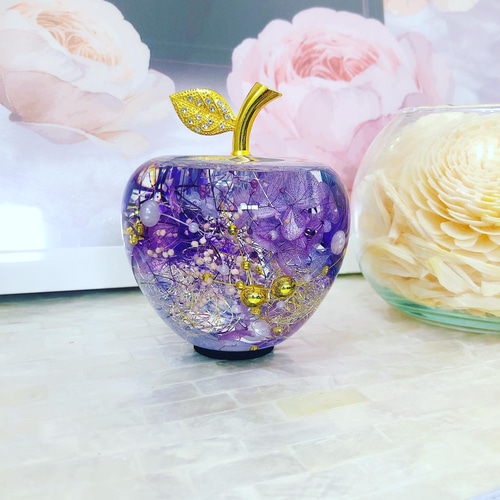 紫パープル りんごハーバリウム♡プレゼントギフトにも ハーバリウム