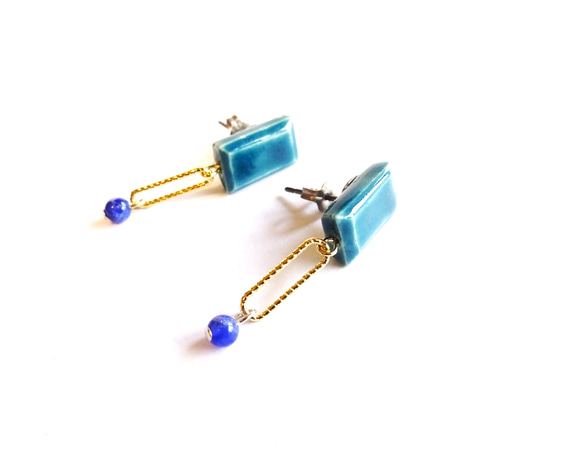 square＋ソーダライトpierce/ earring（深緑） 3枚目の画像