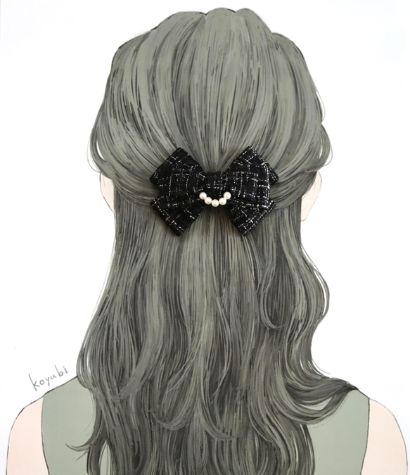 パール付きツイードリボン 3枚目の画像