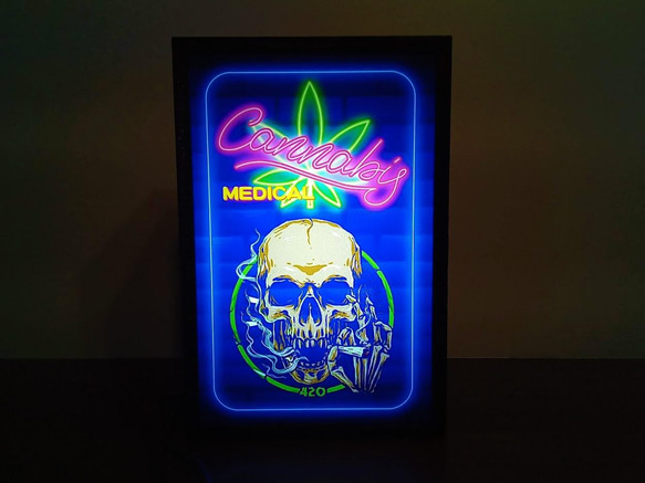 医療 大麻 スカル 煙草 ベイプ マリファナ ロック ヒップホップ サイン 看板 置物 雑貨 LEDライトBOXミニ 2枚目の画像