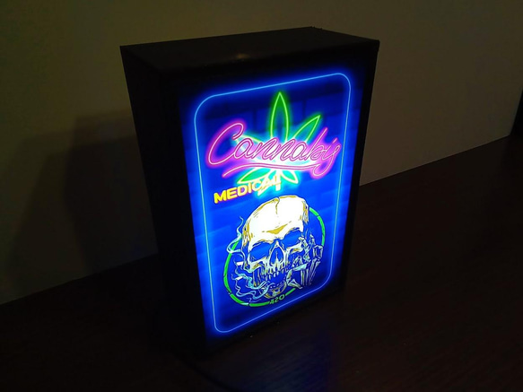 医療 大麻 スカル 煙草 ベイプ マリファナ ロック ヒップホップ サイン 看板 置物 雑貨 LEDライトBOXミニ 3枚目の画像