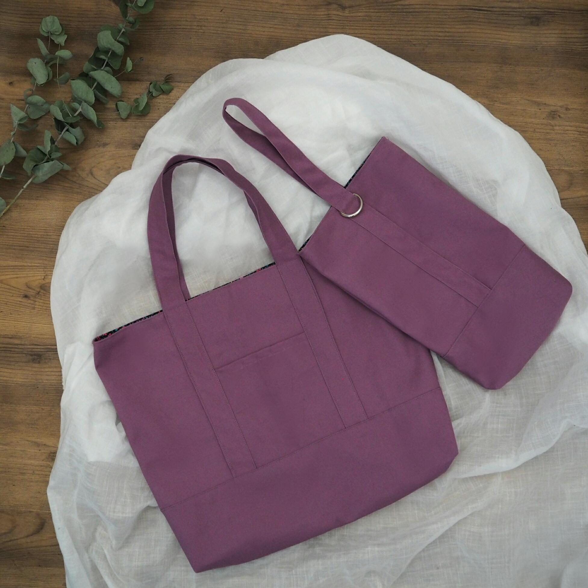 大人も使える シックな 入園入学グッズ セット ☆ 帆布 パープル × 小花柄