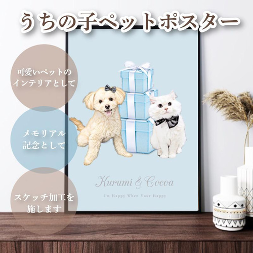 ティファニーブルーのプレゼントボックス♪ペットインテリアポスター