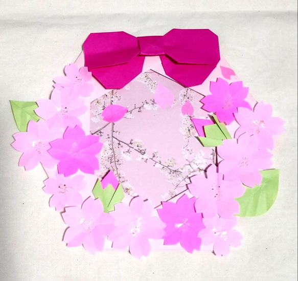春・桜リース•ピンク・折り紙 ・壁面飾り【★送料無料★】 1枚目の画像