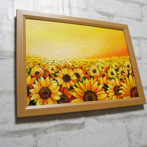 油絵 油彩 油彩画 絵 絵画【夕日のひまわり畑】 絵画 HR 通販