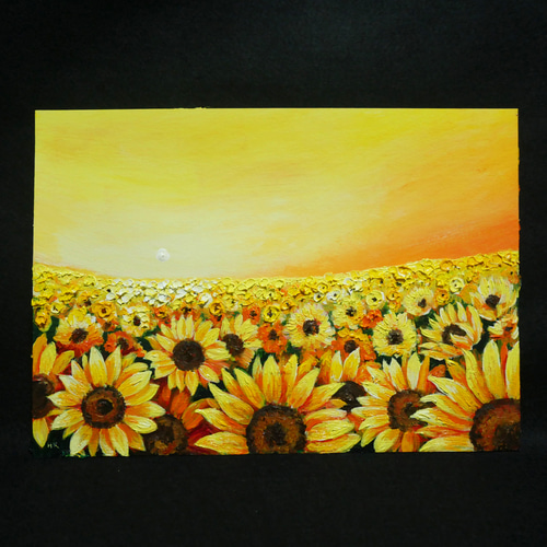 油絵 油彩 油彩画 絵 絵画【夕日のひまわり畑】 絵画 HR 通販