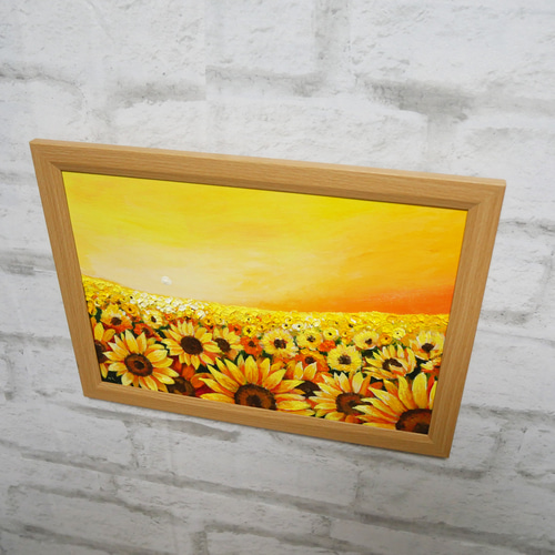 油絵 油彩 油彩画 絵 絵画【夕日と赤富士のひまわり畑】 油絵 絵画【夕日と赤富士のひまわり畑】 | HIROSHI1990