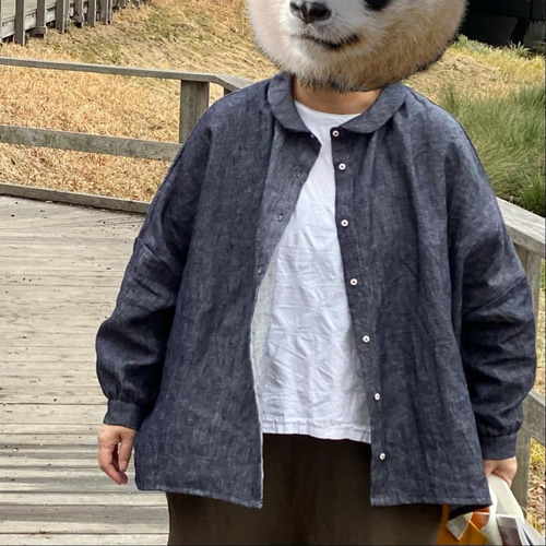 45Rpm リネンブラウス 丸襟ブラウス リネンブラウス リネンデニム デニムシャツ【受注