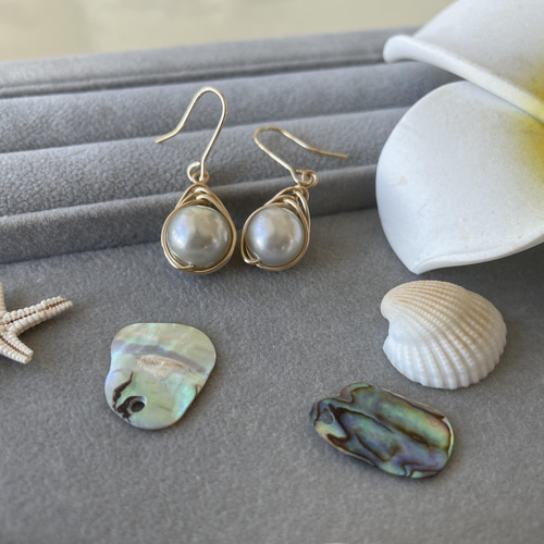 南洋真珠 白蝶Pearl 14kgf wire designed ピアス ピアス（フック