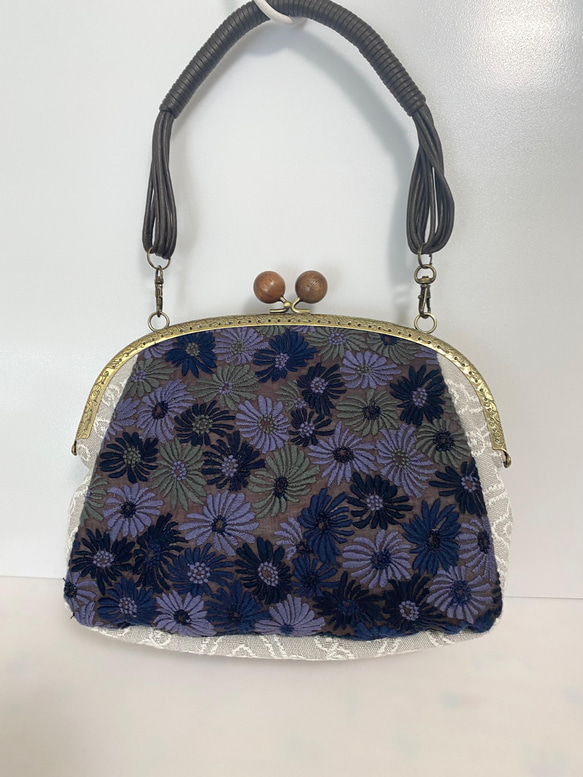 刺繍シリーズ pjc「デイジー」 小ぶり がま口バック ショルダー