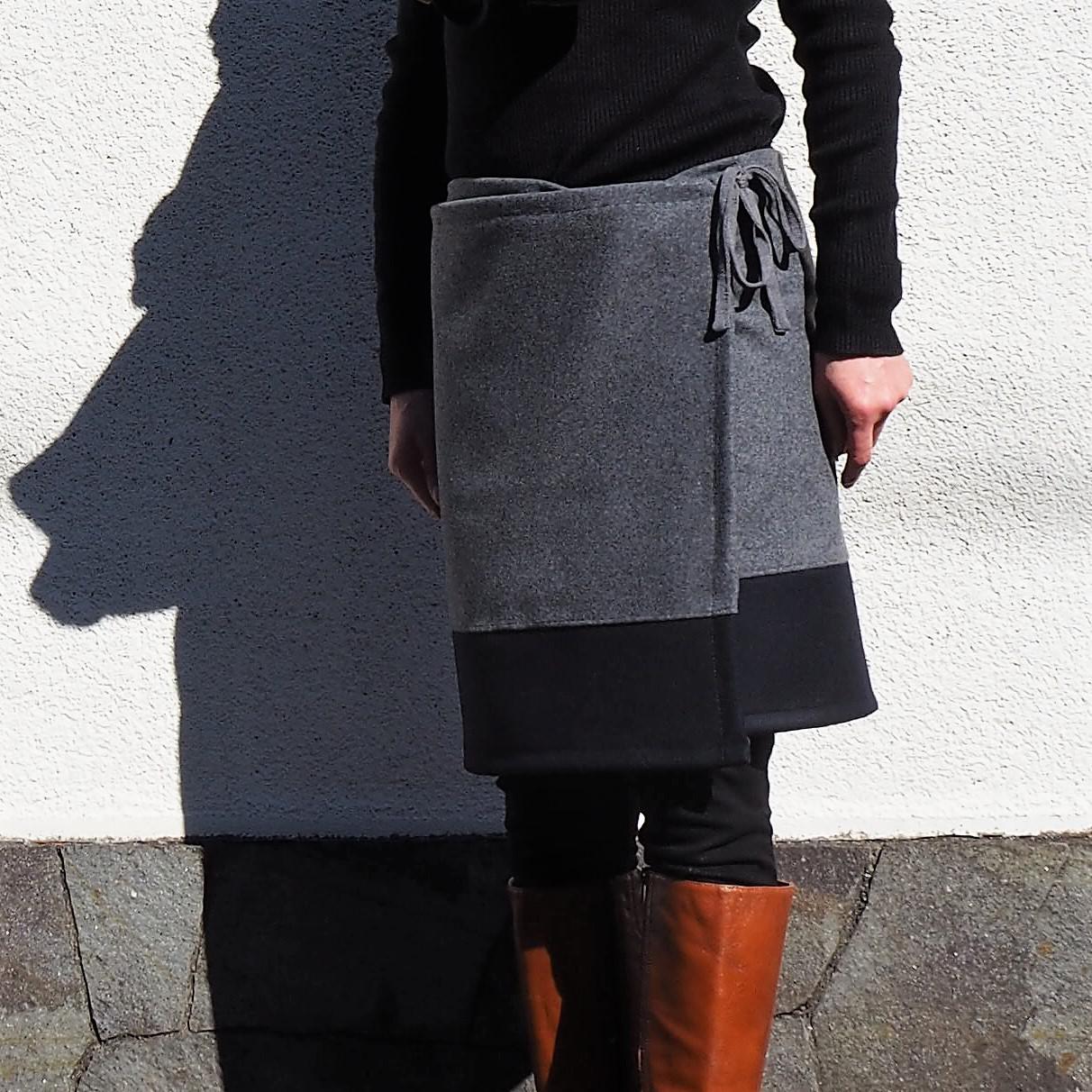 暖か便利グッツ　　カシミヤ混ウール　バイカラー　ネイビー×グレーサイズ　巻きスカート