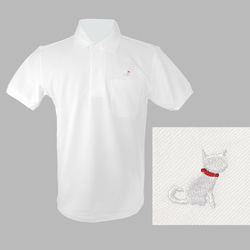 白猫ポロシャツ「にゃんポロ」（白・黒・紺）ワンポイント刺繡 7枚目の画像