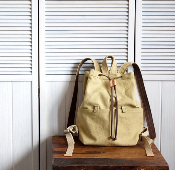 倉敷産帆布の柔らかリュック ＊ キャメル リュック・バックパック myu
