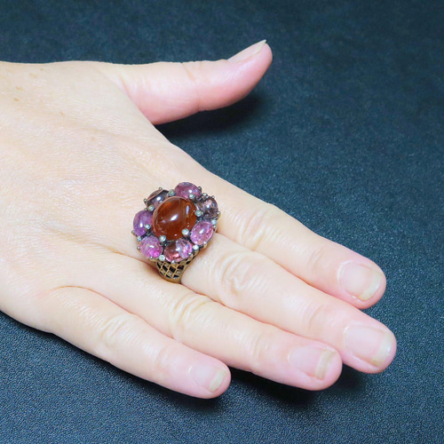 ガーネット ピンクトルマリン ダイヤモンドのリング 14号 r02