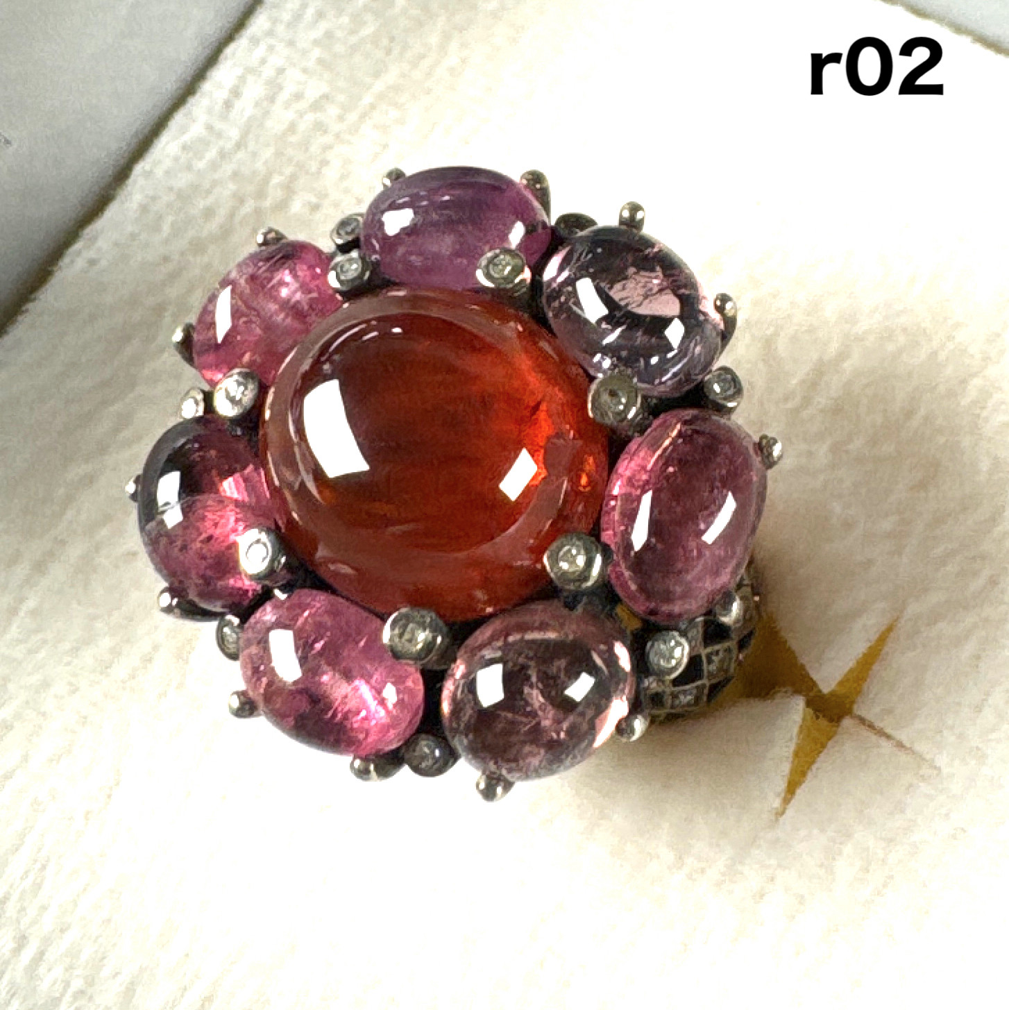 ガーネット ピンクトルマリン ダイヤモンドのリング 14号 r02