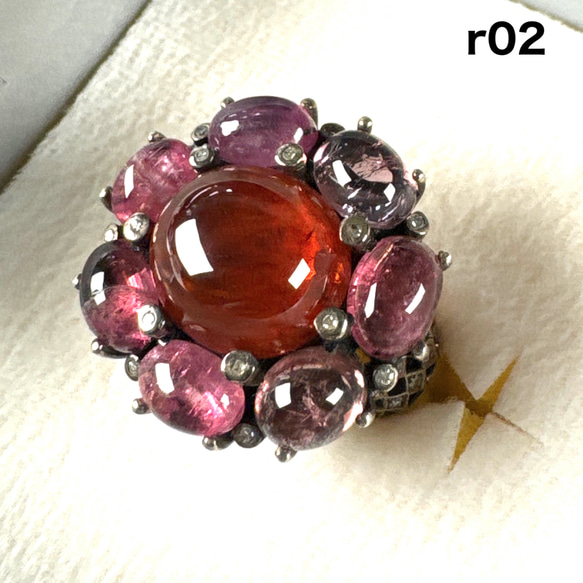 ガーネット ピンクトルマリン ダイヤモンドのリング 14号 r02                                     ■素材：ガーネット　ルースの大きさ　約14ミリ×12ミリ■ピンクトルマリン　7ミリ7石■ダイヤモンド 43石■サイズ：14 UO1889479085(14400円)