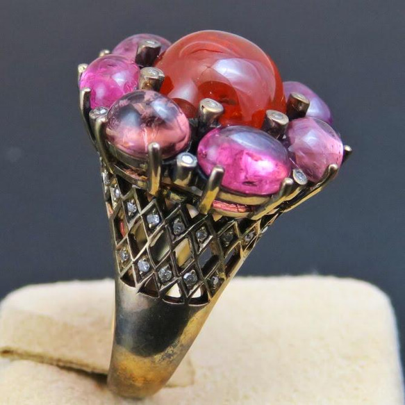 ガーネット ピンクトルマリン ダイヤモンドのリング 14号 r02                                     ■素材：ガーネット　ルースの大きさ　約14ミリ×12ミリ■ピンクトルマリン　7ミリ7石■ダイヤモンド 43石■サイズ：14 UO1889479085(14400円)