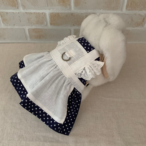 うさぎハーネス メイドさん ドット Mサイズ ペット服